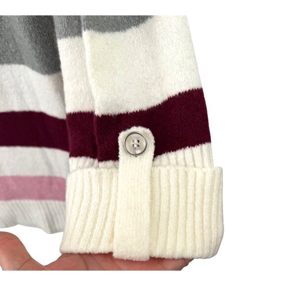 STYLE & CO STRIPED COWL NECK SWEATER W/ POCKET PINK MAROON GRAY IVORY - XL - Picture 4 of 5